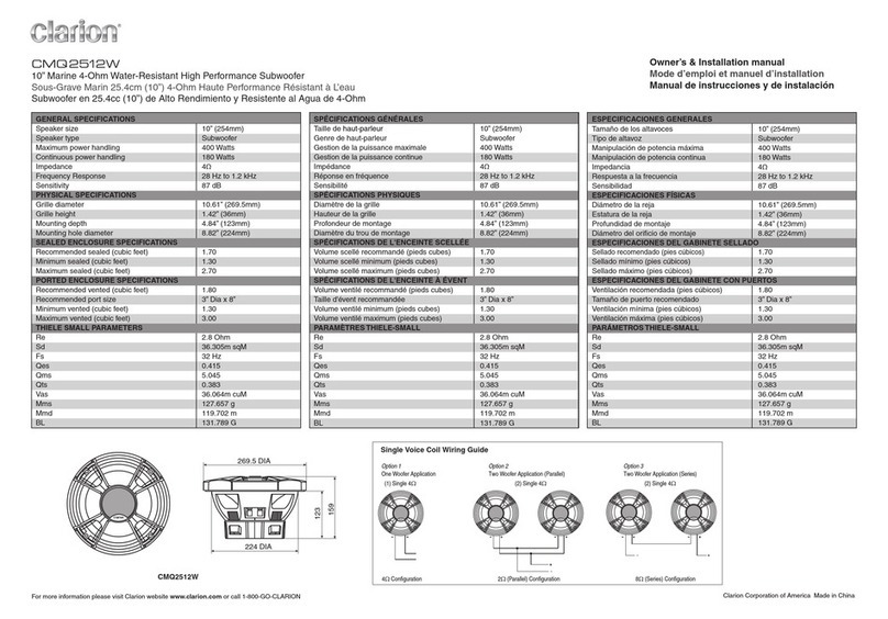 Clarion CMQ2512W Owners & installation manual