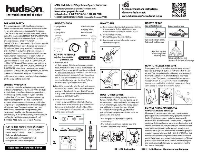Hudson Back Reliever 62192 User manual