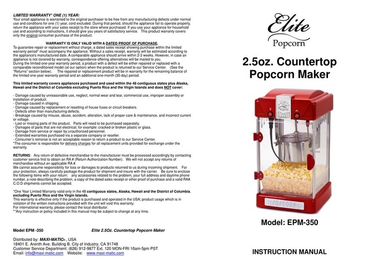 Maxi-matic Elite Popcorn EPM-350 instruction manual