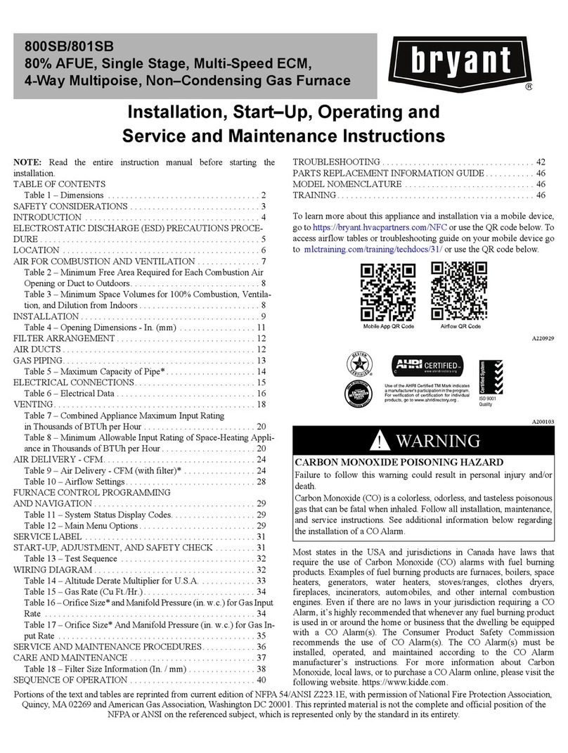 Bryant 800SB operating instructions