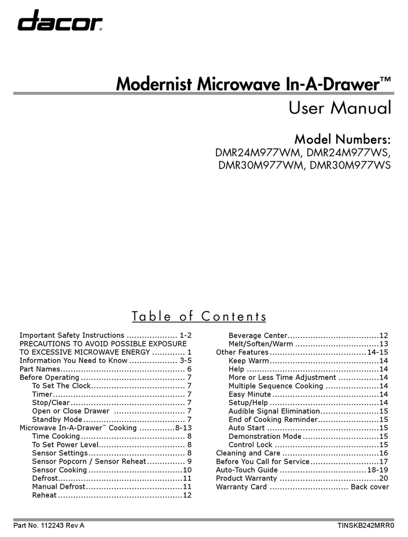 Dacor Modernist Microwave In-A-Drawer DMR30M977WM User manual