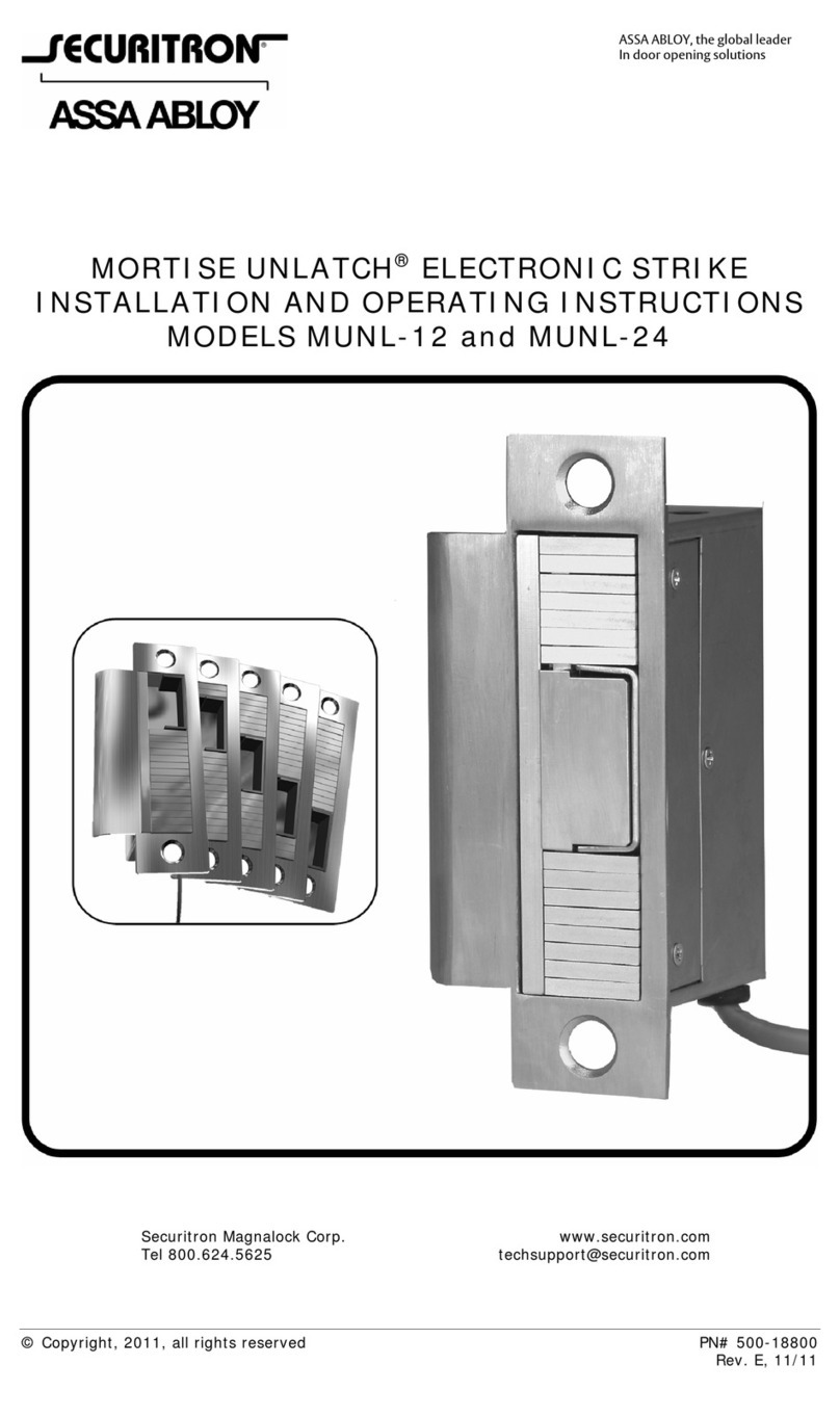 Assa Abloy SECURITRON MORTISE UNLATCH MUNL-12 User manual