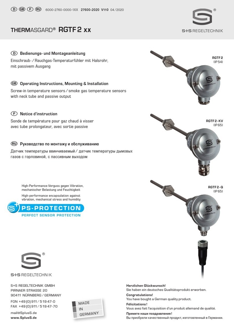 S+S Regeltechnik THERMASGARD RGTF 2 Series Operating Instructions, Mounting & Installation