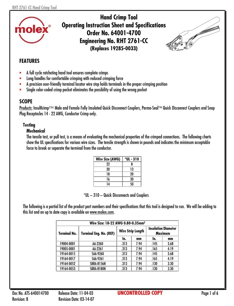 molex RHT 2761-CC Operating Instruction Sheet And Specifications