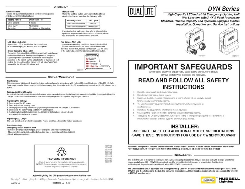 HUBBELL LIGHTING DUAL LITE DYN Series Installation, operation and service instructions