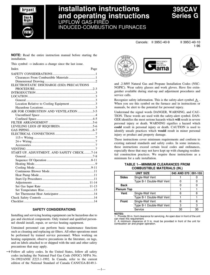 Bryant G Series Installation & operating instructions