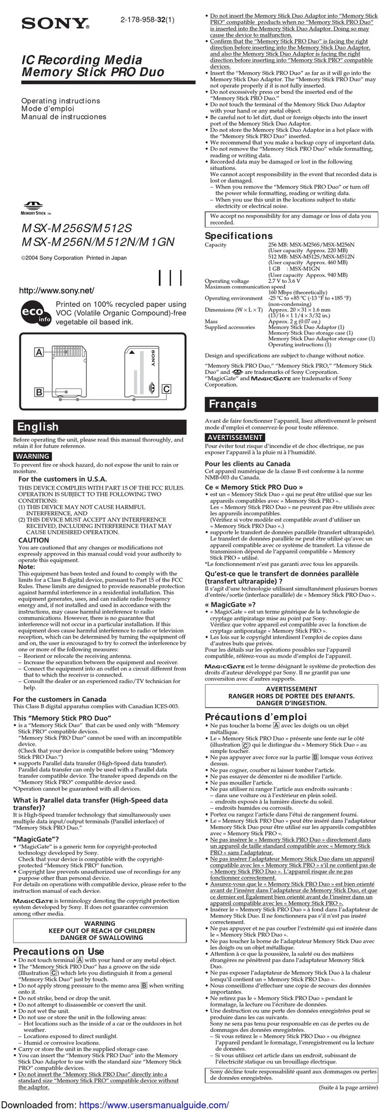 Sony MSX-M256S User manual