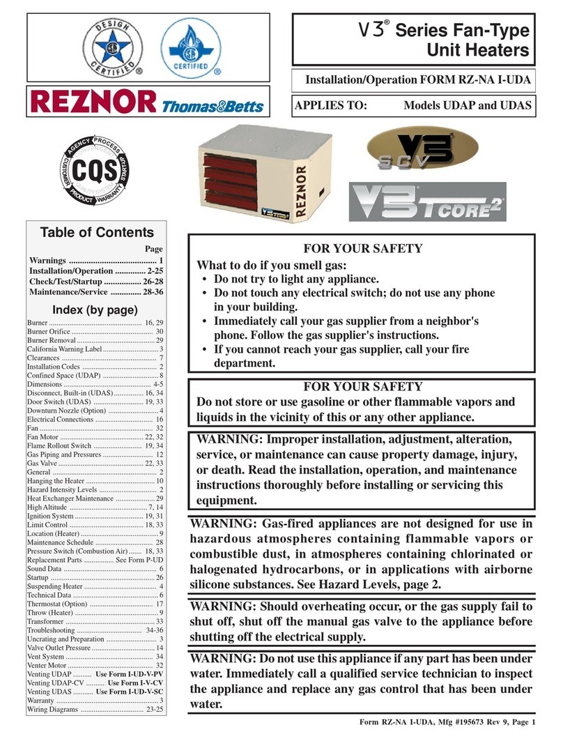 Thomas&Betts REZNOR V3 Series Installation & operation Thomas&Betts REZNOR V3 Series Installation & operation