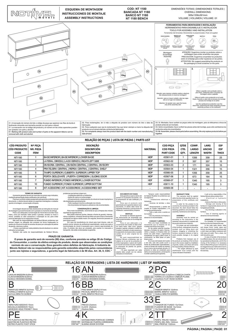 Notável Móveis NT 1180 Assembly instructions Notável Móveis NT 1180 Assembly instructions