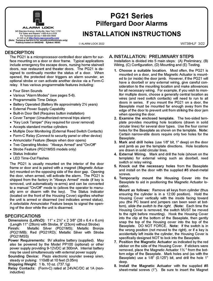 Alarm Lock PG21 Series User manual