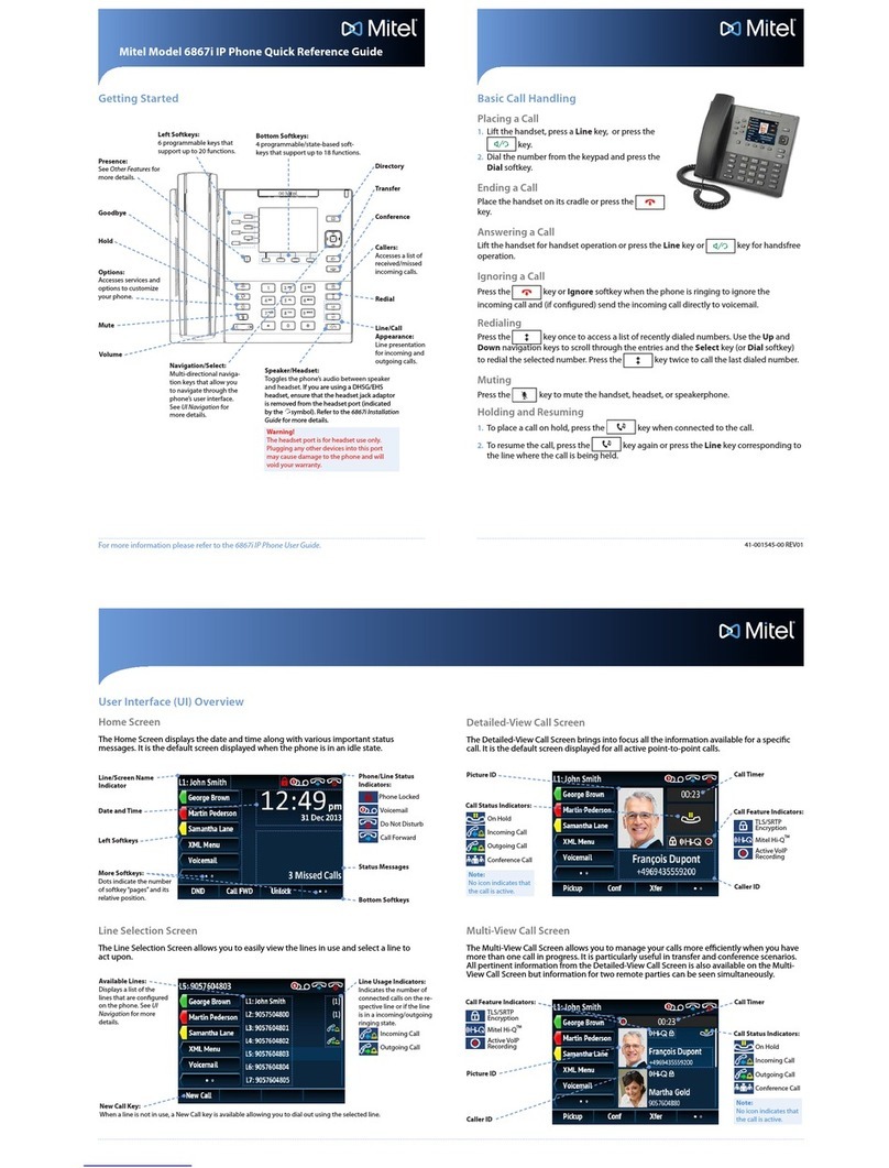 Mitel 6867i Premium Quick reference guide