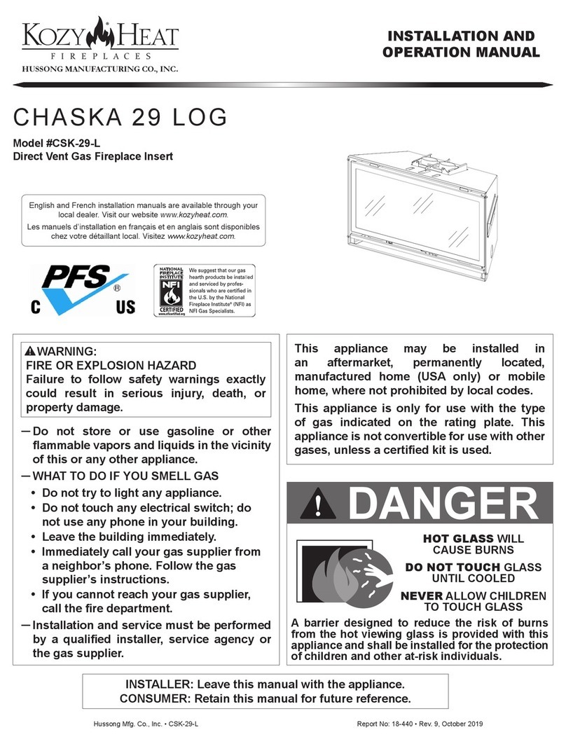 kozy heat CHASKA 29-LOG CSK-29-L Installation and operation manual