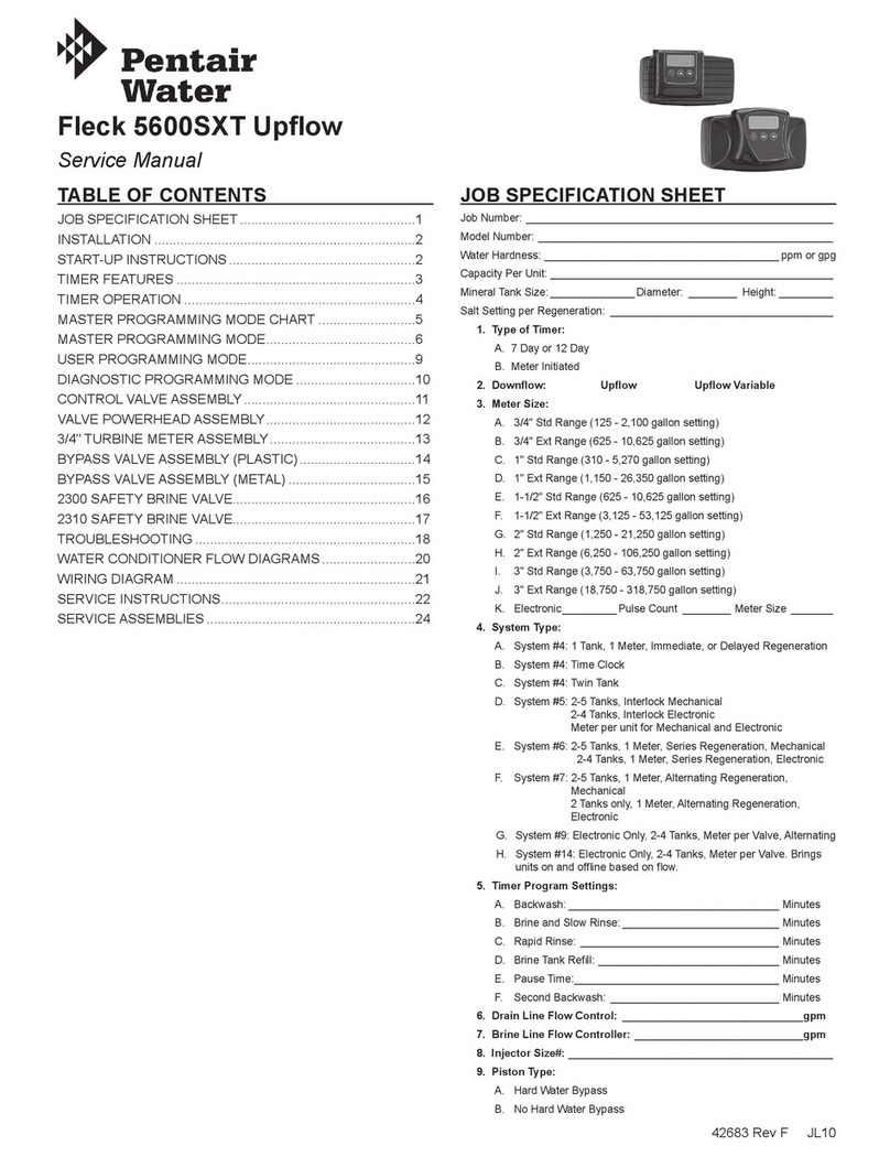 Pentair Pool Products Fleck 5600SXT Downflow Service manual