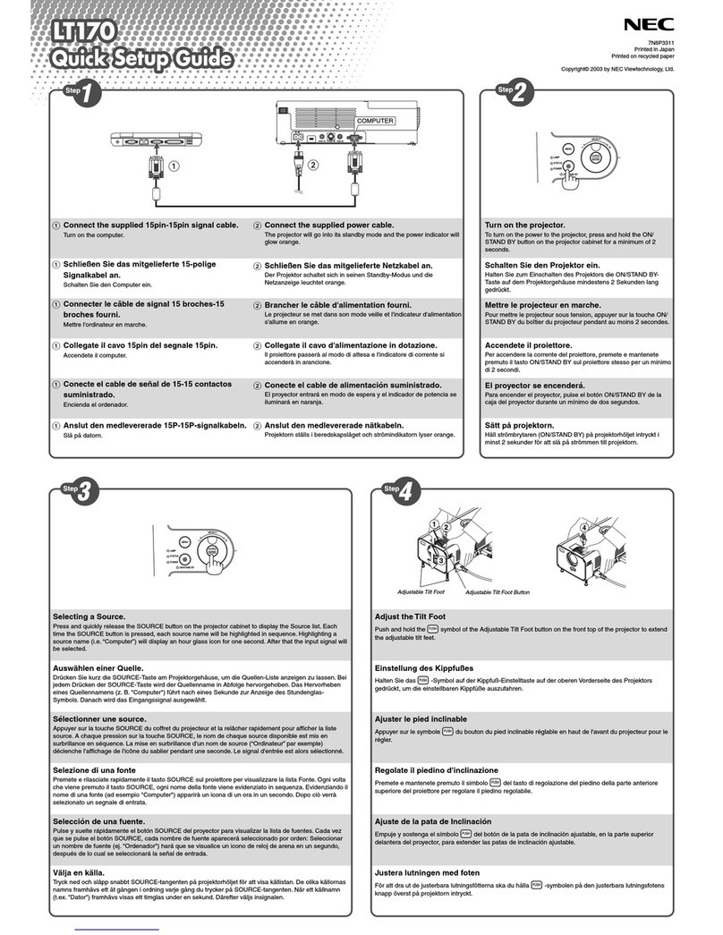 NEC LT170 Quick setup guide
