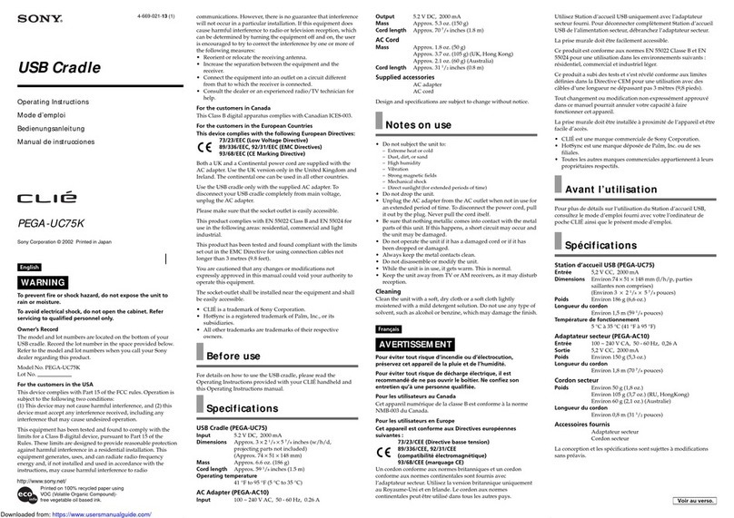 Sony PEGA -UC75K operating instructions