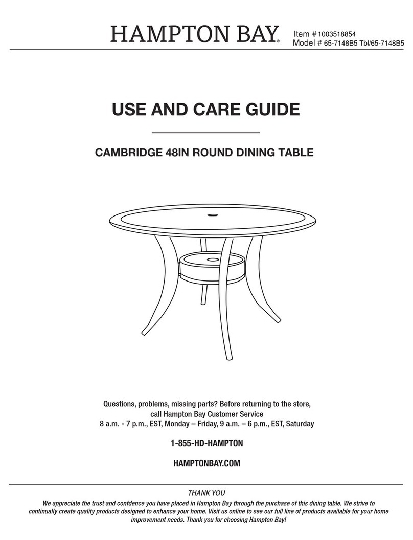 HAMPTON BAY CAMBRIDGE 65-7148B5 Tbl Use and care guide