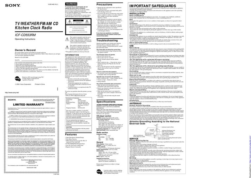 Sony Walkman ICF-CD553RM operating instructions