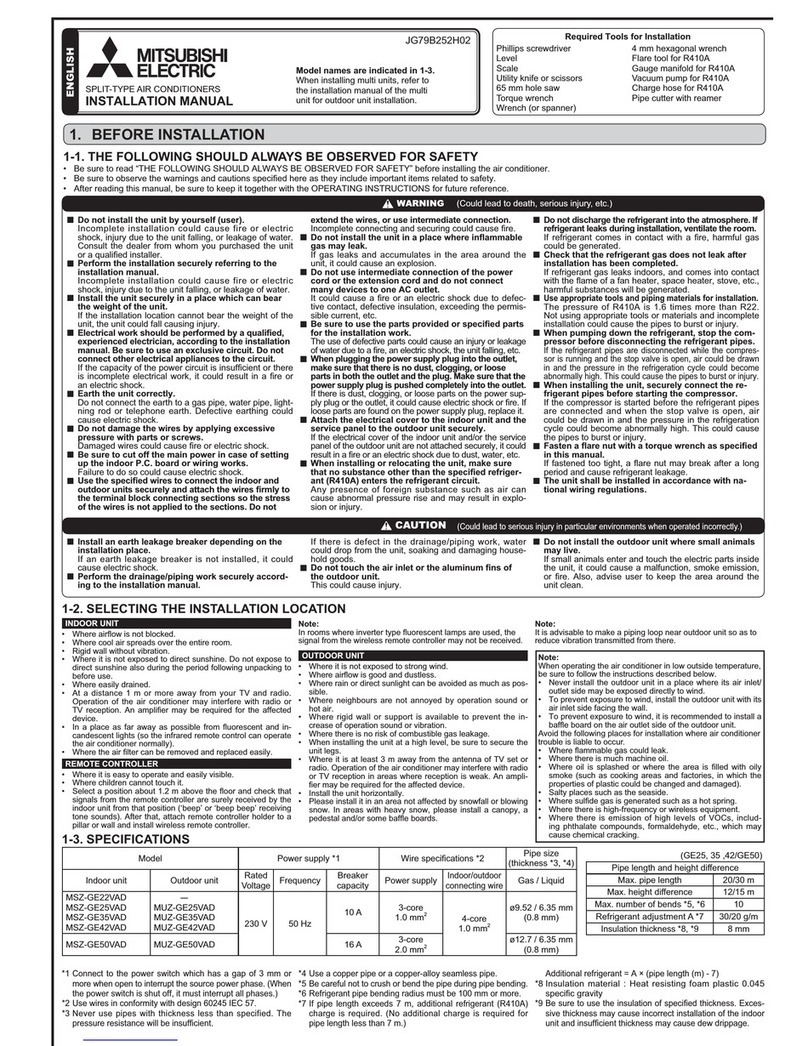 Mitsubishi Electric MSZ-GE25VAD User manual