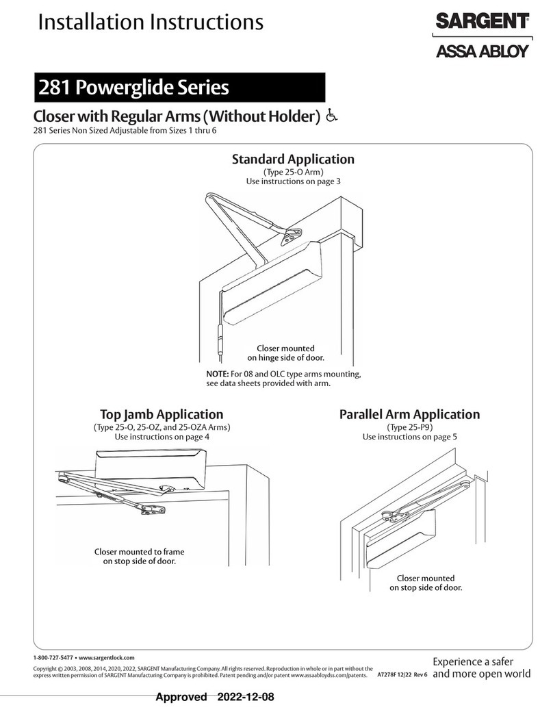 Assa Abloy SARGENT Powerglide 281 Series installation instructions Assa Abloy SARGENT Powerglide 281 Series installation instructions