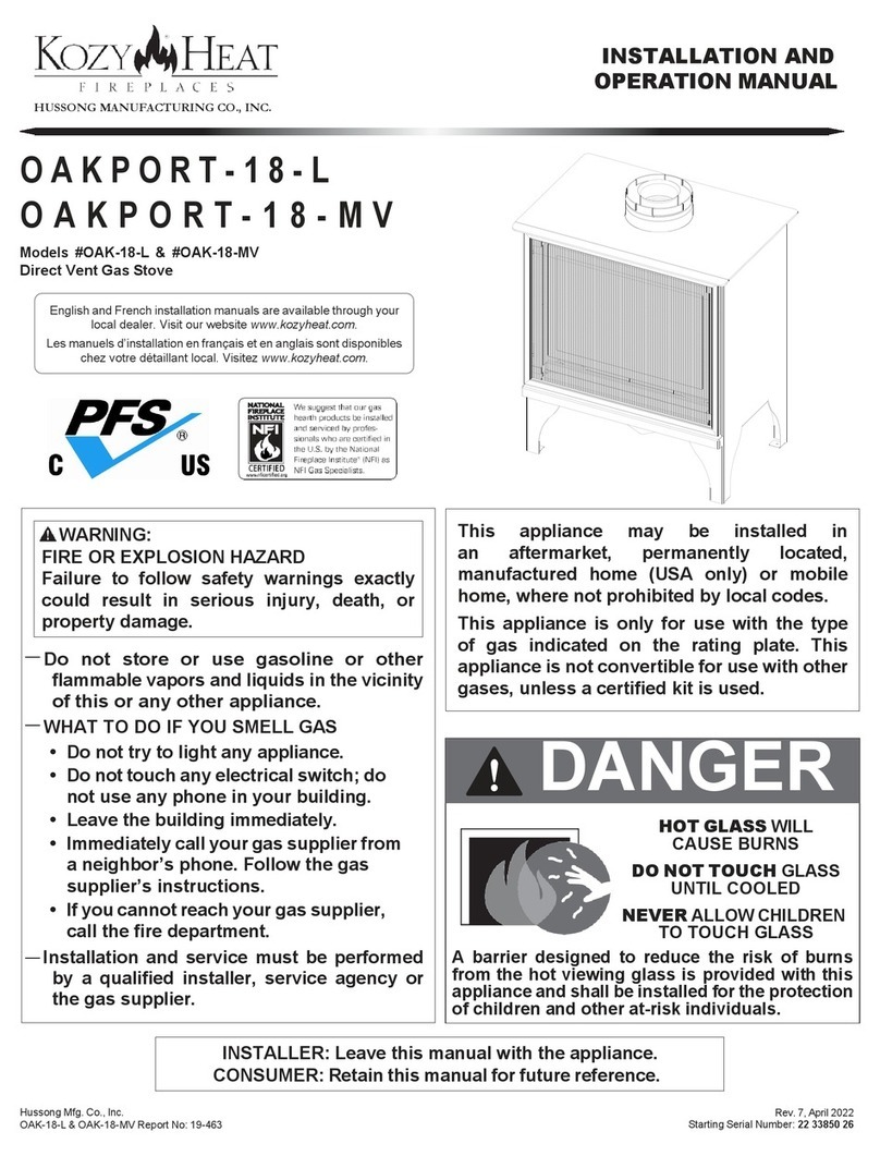 kozy heat Oakport-18-L Installation and operation manual