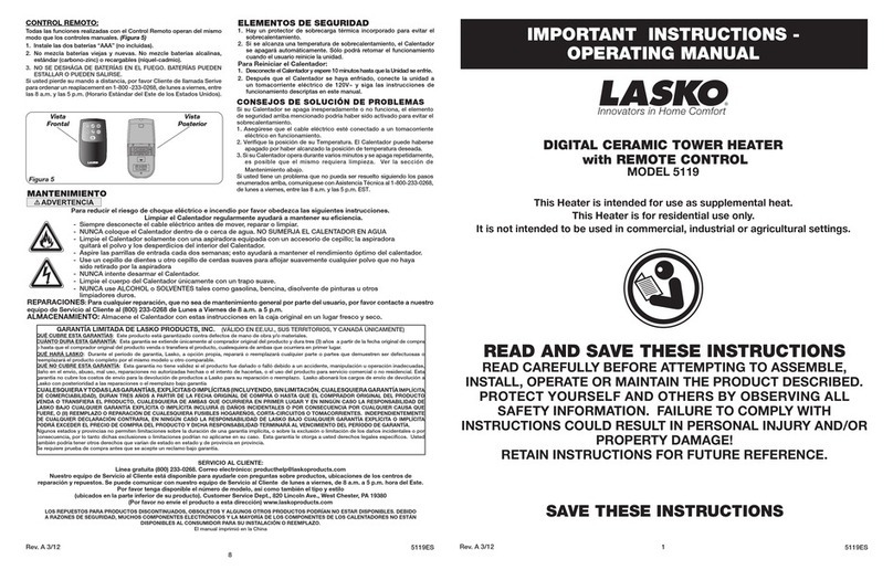 Lasko 5119 operating manual
