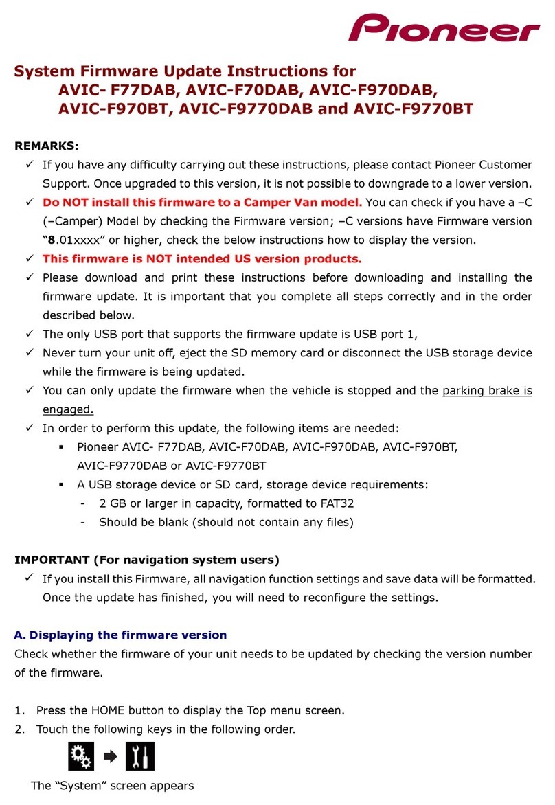 Pioneer AVIC-F70DAB System firmware update instructions