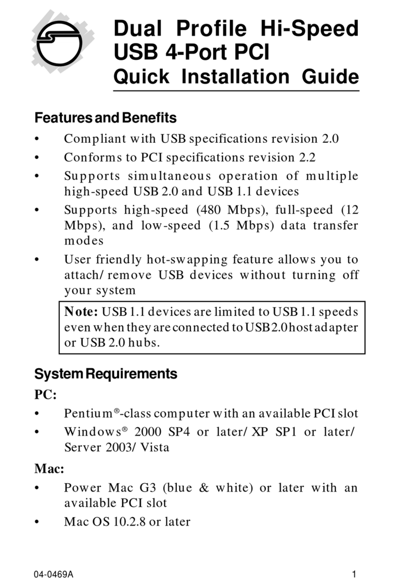 SIIG Dual Profile Hi-Speed USB 4-Port PCI User manual