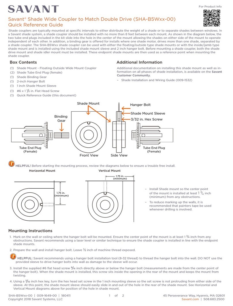 Savant SHA-B5W 00 Series Quick reference guide