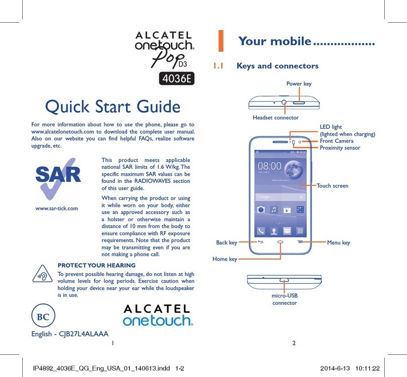 Alcatel onetouch Pop D3 4036E quick start guide