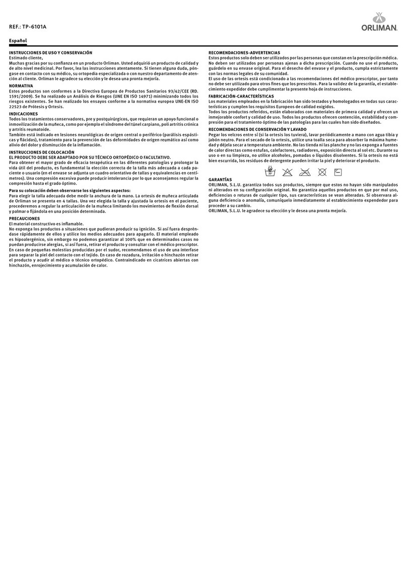Orliman TP-6101A INSTRUCTIONS FOR USE AND PRESERVATION