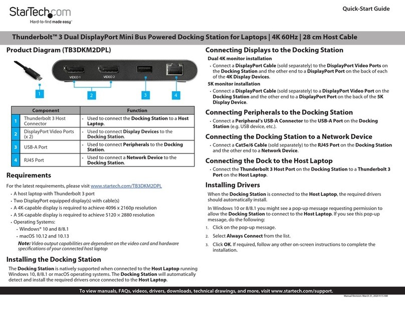 StarTech.com Thunderbolt 3 TB3DKM2DPL User manual