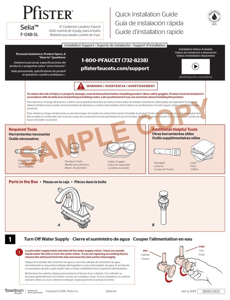 Pfister Selia F-048-SL Quick installation guide