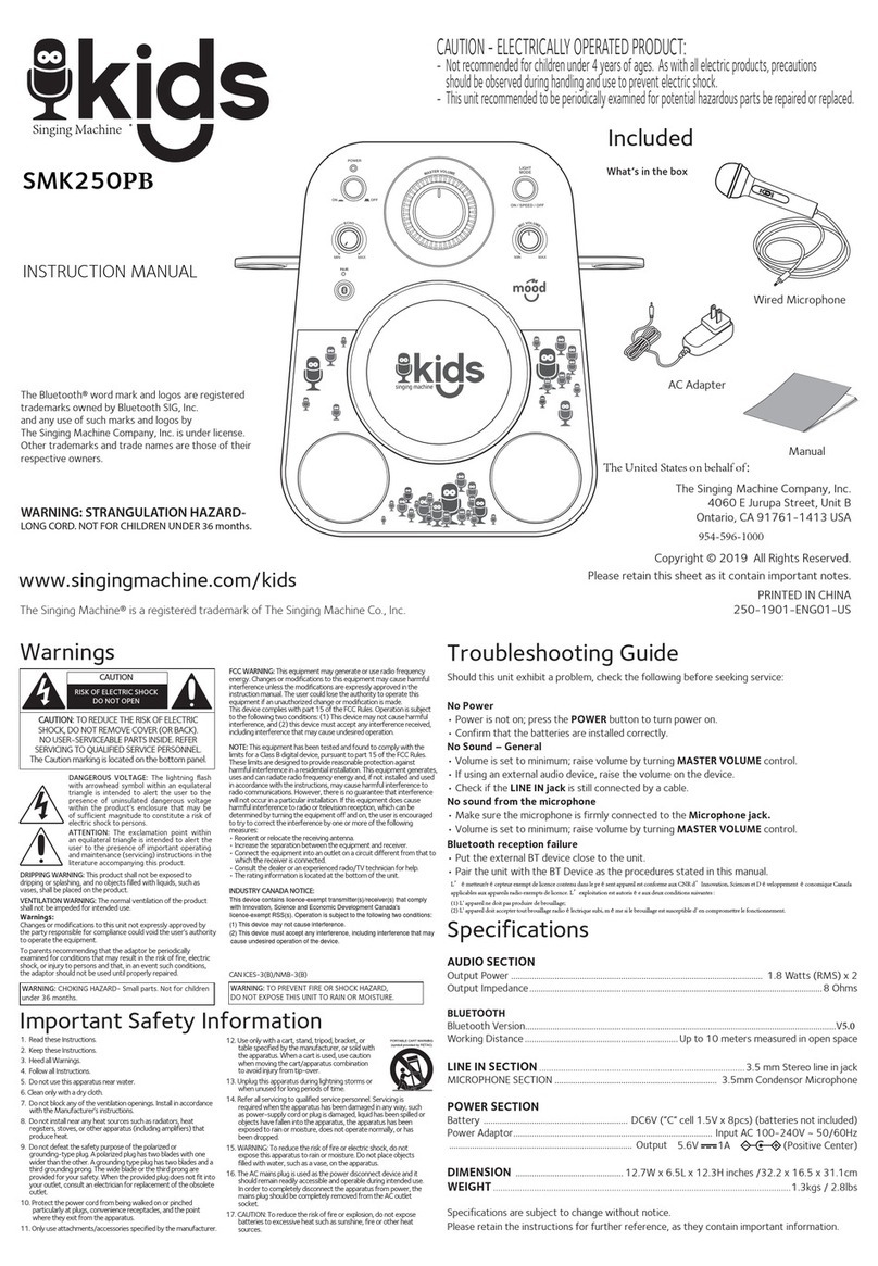 The Singing Machine KIDS SMK250PB User manual