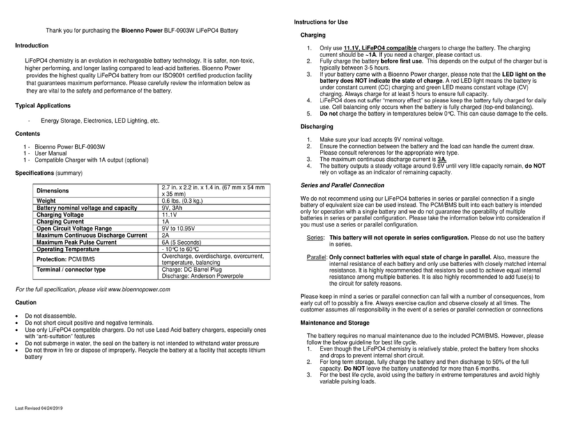 Bioenno Power BLF-0903W User manual