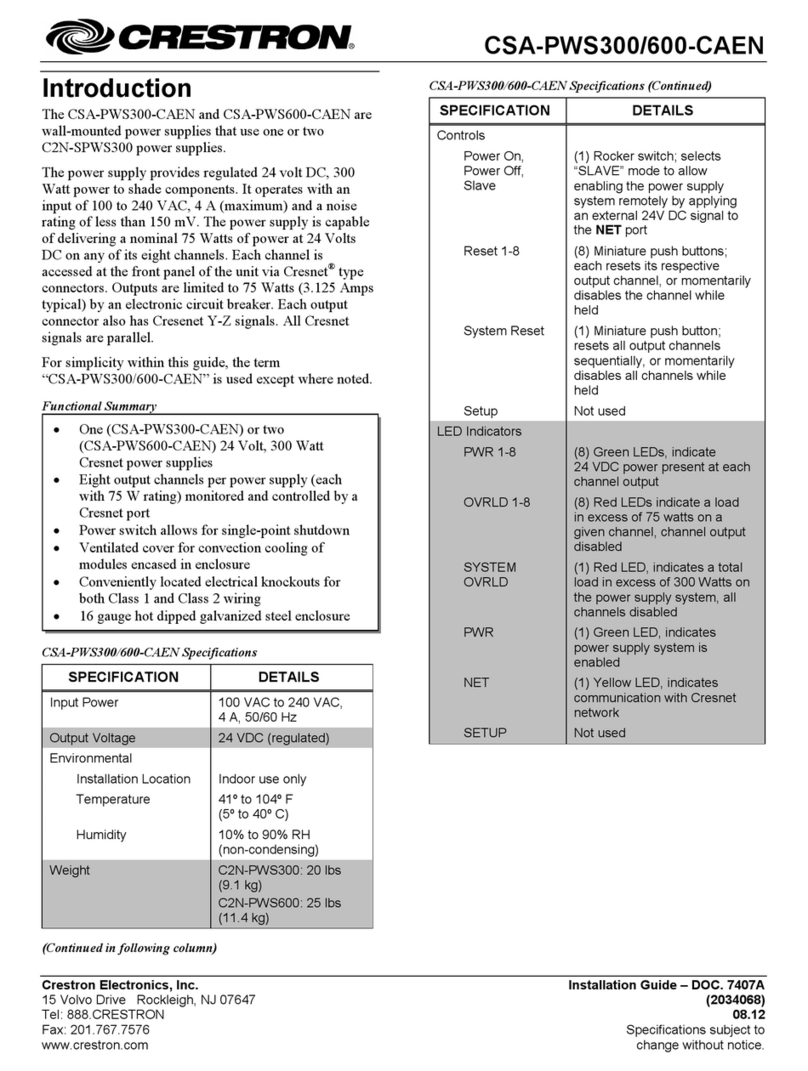 Crestron CSA-PWS300-CAEN installation guide