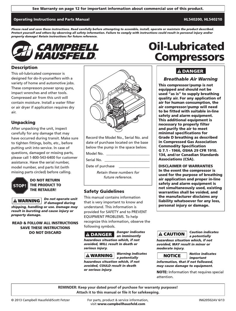 Campbell Hausfeld HL540210 Operating instructions and parts list