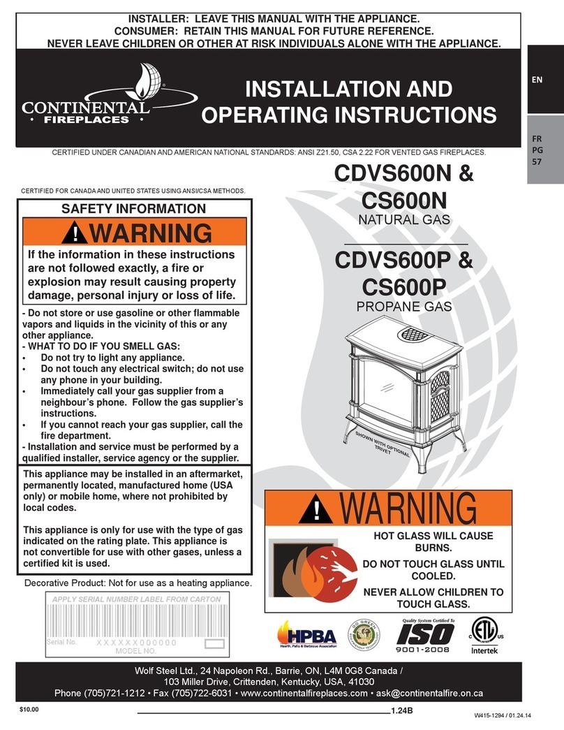 Continental Fireplaces CS600-N Installation and operating instructions