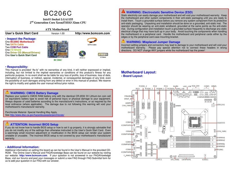 BCM BC206C User's quick start card