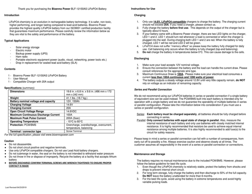 Bioenno Power BLF-12150AS User manual