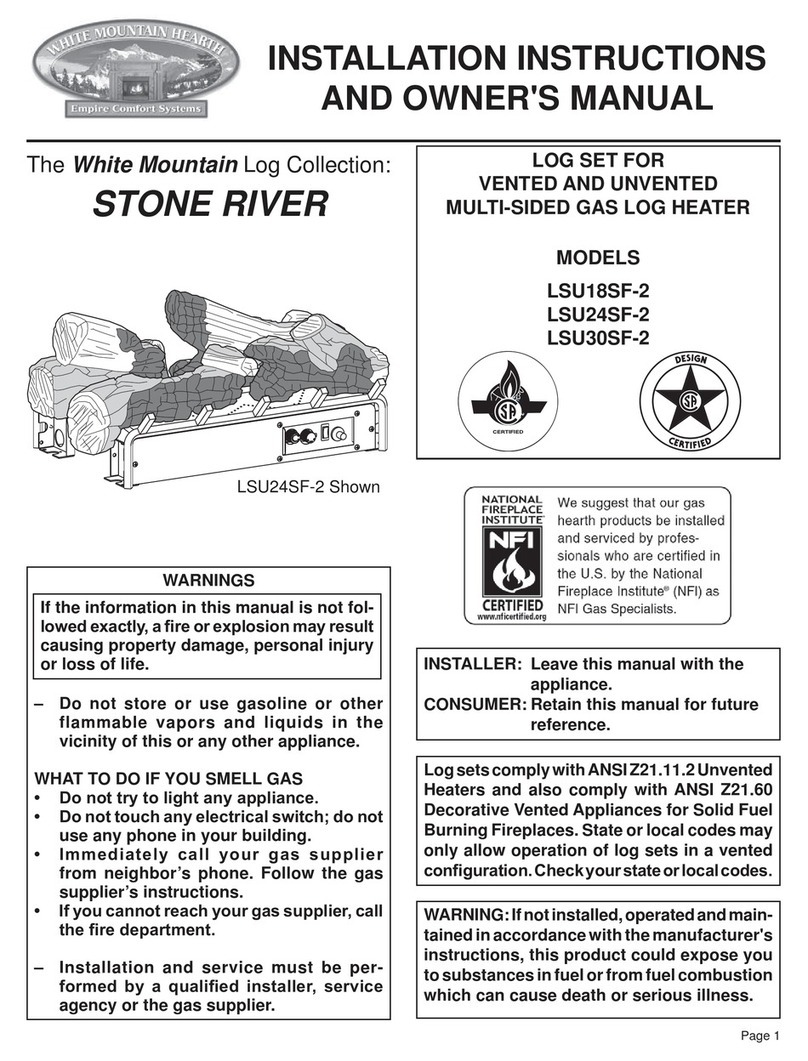 White Mountain Hearth STONE RIVER LSU18SF-2 Installation instructions and owner's manual