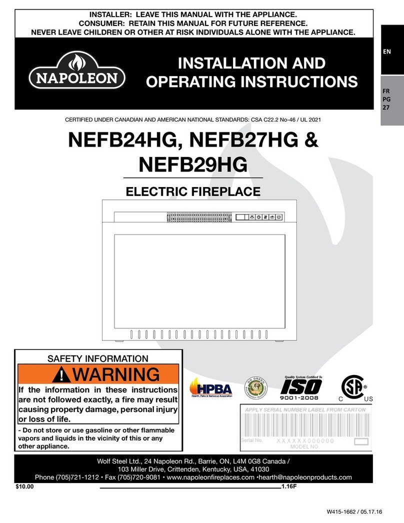 Napoleon NEFB27HG Installation and operating instructions Napoleon NEFB27HG Installation and operating instructions