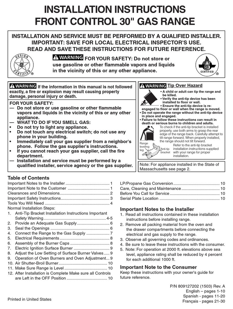 Frigidaire FPGH3077R User manual