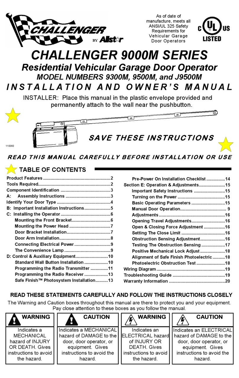 Allstar Challenger 9000M Series Installation instructions