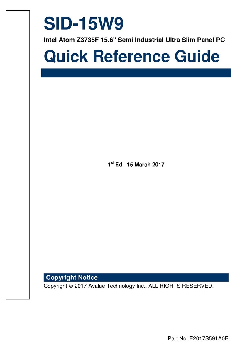 Avalue Technology SID-15W9 Quick reference guide