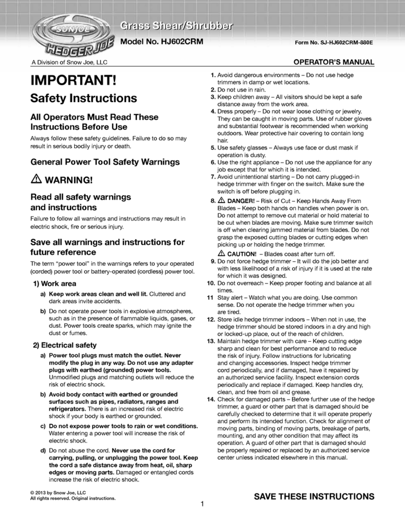 SNOWJOE SUNJOE HJ602CRM User manual