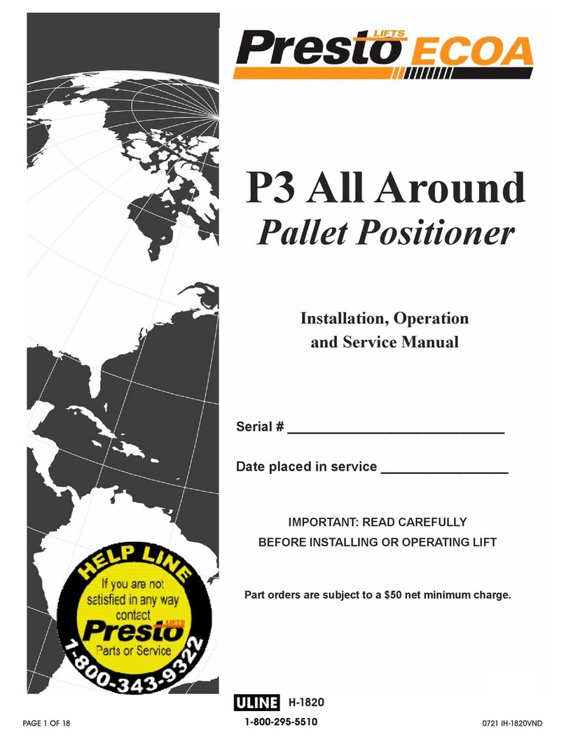 U-Line Presto Lifts P3 All Around Installation, operation and service manual