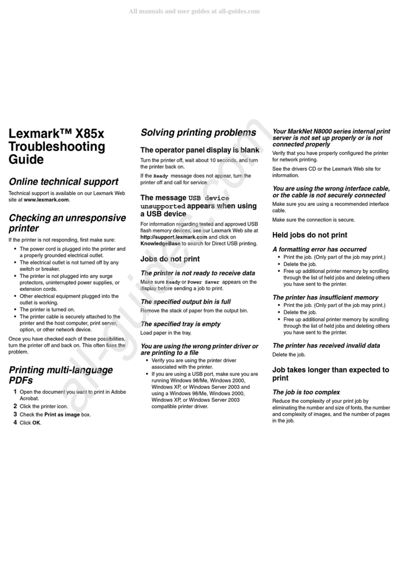 Lexmark X85 troubleshooting guide