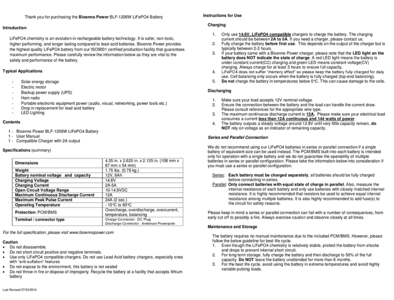 Bioenno Power BLF-1206W User manual