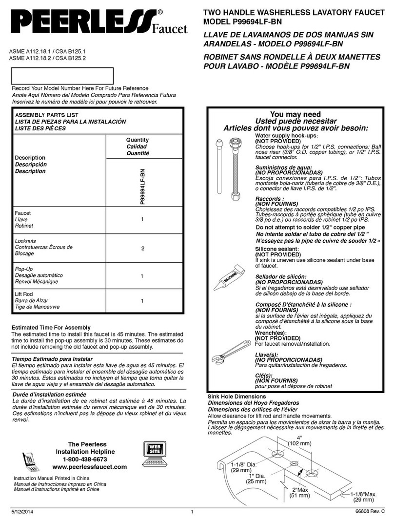 Peerless Faucet P99694LF-BN Instruction sheet