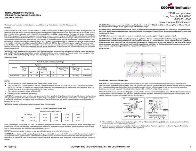 Cooper Notification E70-24MCW Series installation instructions Cooper Notification E70-24MCW Series installation instructions